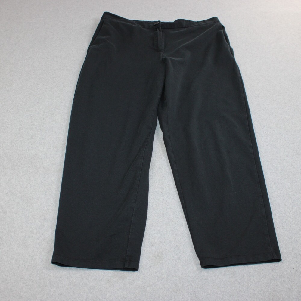 Eileen Fisher Pants Women Medium Black Organic Cotton Ankle Crop Loose Comfort